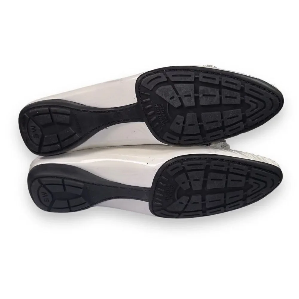 Stuart Weitzman Patient Leather Tassel Loafers White‎ Women's 9.5M